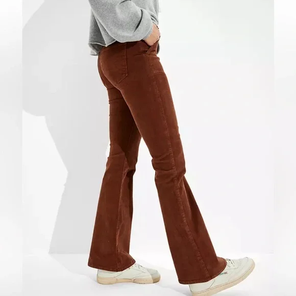 NEW AE Corduroy Super High-Waisted Flare Pant Brown Corduroy size 10 - Picture 9 of 14